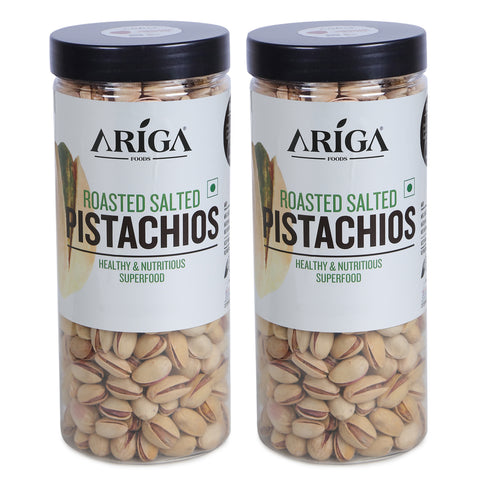 Premium roasted salted pistachios 1kg jar by Ariga Foods crunchy pista snack