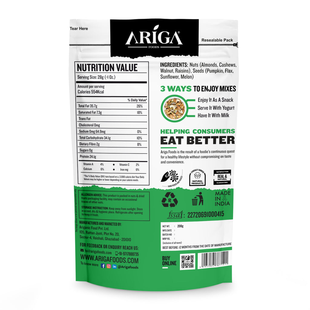 Premium Nuts & Seeds Mix 200g | 8 in 1 Trail Snack – Ariga Foods