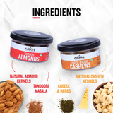 Natural tandoori almonds and cheese & herbs cashews kernels for snacking