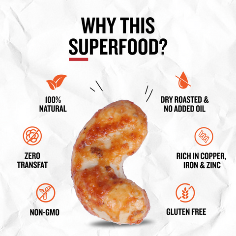 Close up tomato cream roasted cashews crunchy flavoured kaju snack